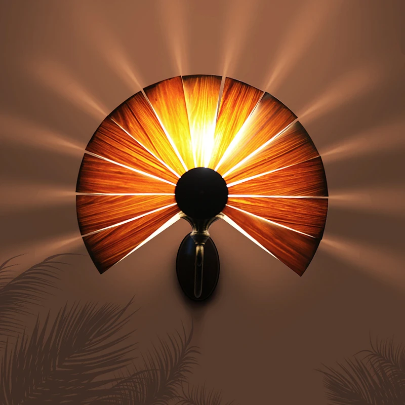 New design natural handmade wood rattan bamboo weaving sunflower E27 LED wall light