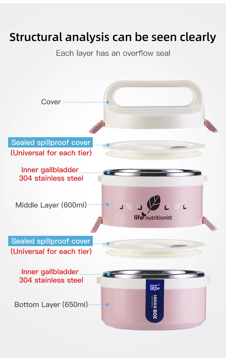 Thermal Stackable Lunch Box Insulated Food Container 304 Stainless