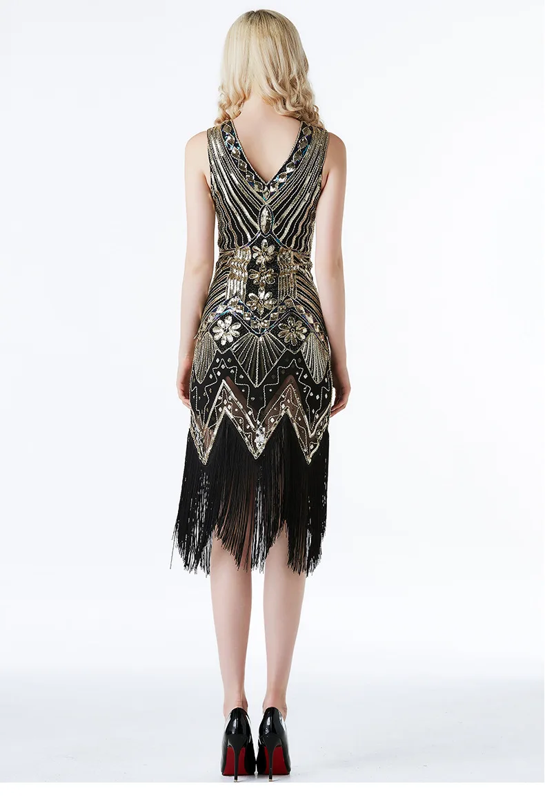 XXXL Size 1920S Vintage Sequin Charleston Dress Great Gatsby Sexy Women Evening Party Shining Bling Tassel Dress