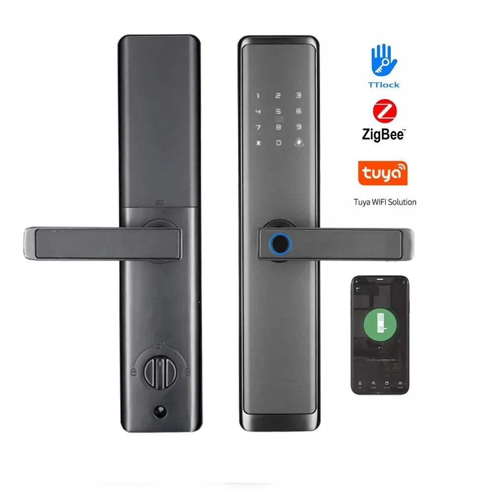 Grey Digital Door Lock Wooden Door Gate Tuya Wifi Zigbee TTlock Wifi No ...