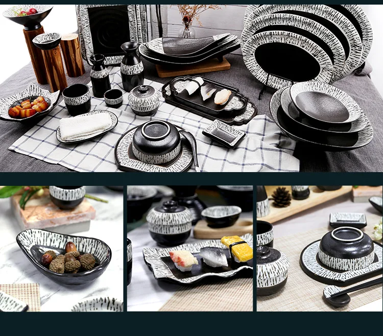 wholesale custom logo retro style restaurant black round vegetables fruit dinner plates tableware plates ceramic