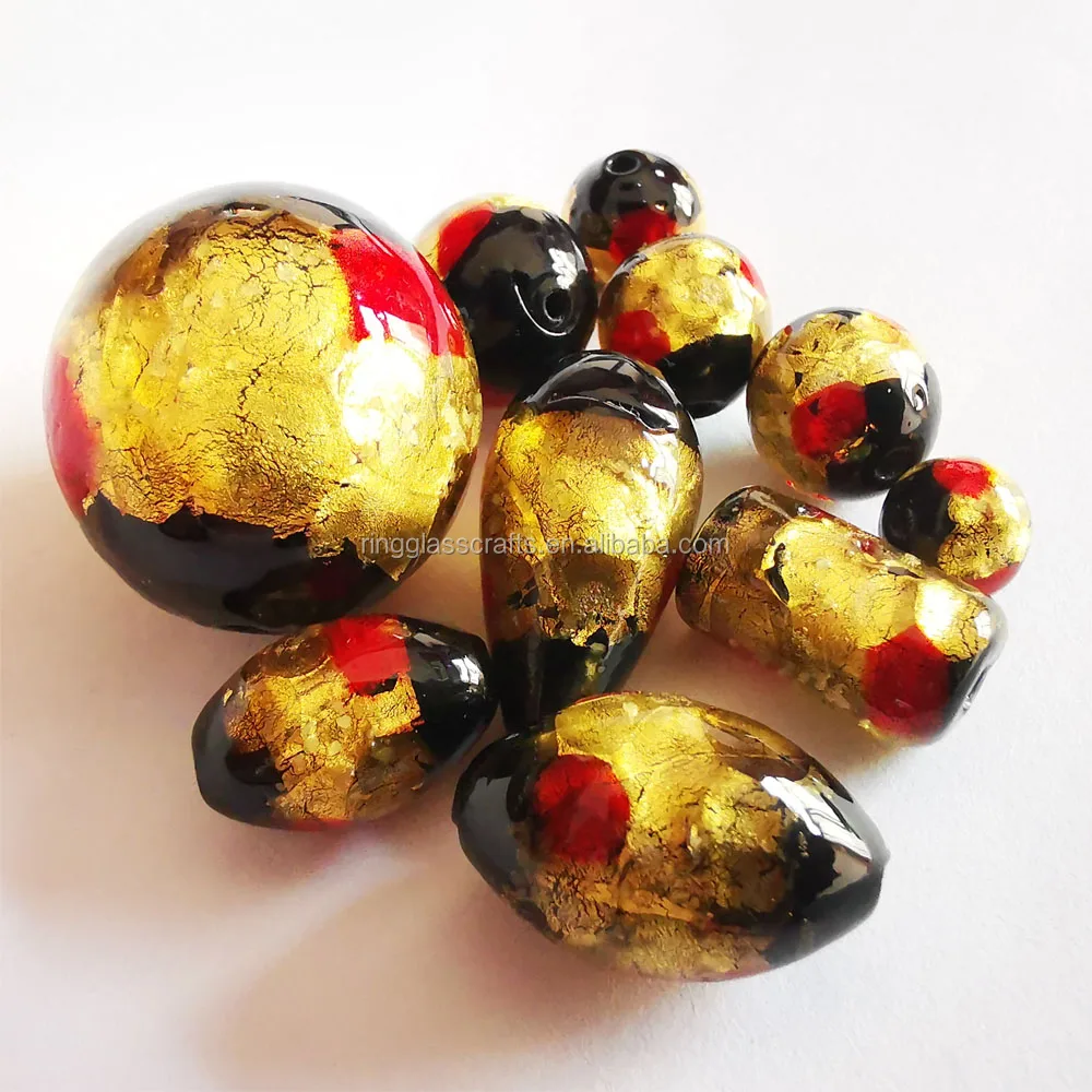 1pc Cute Crafting Crystal Glass Waist Beads In Bulk Handmade Gold Foil