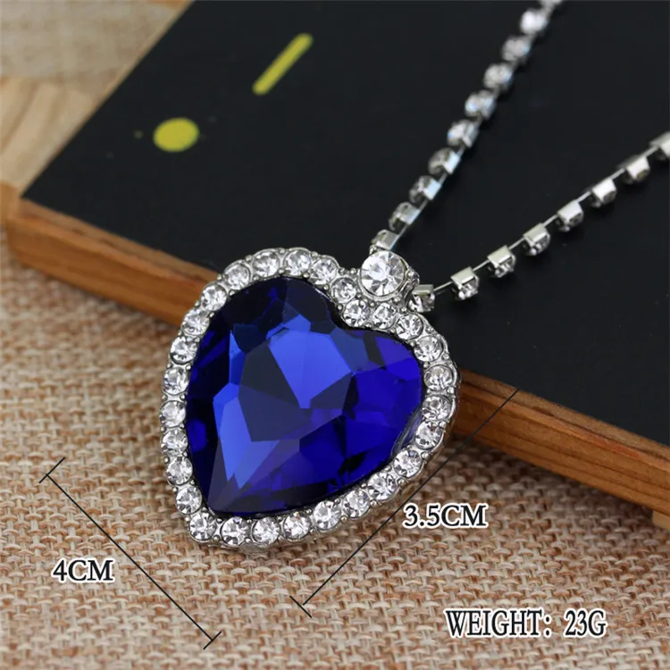 Movie Titanic Heart Of The Ocean Pendant Necklace Blue Red Crystals Pendant  Diamond Necklace For Women