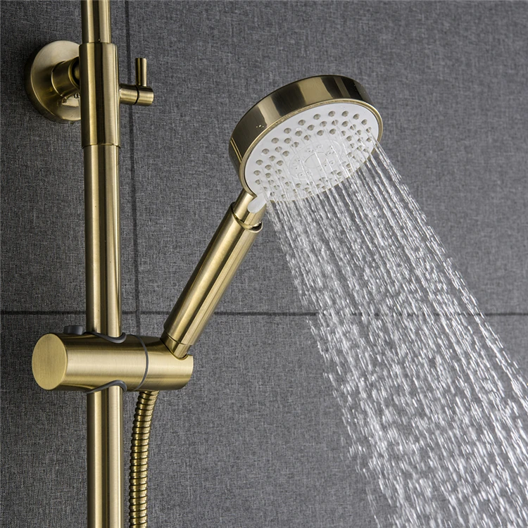 Thermostatic Bathroom Shower Mixer Wall Mounted Brushed Gold Rain Shower Set