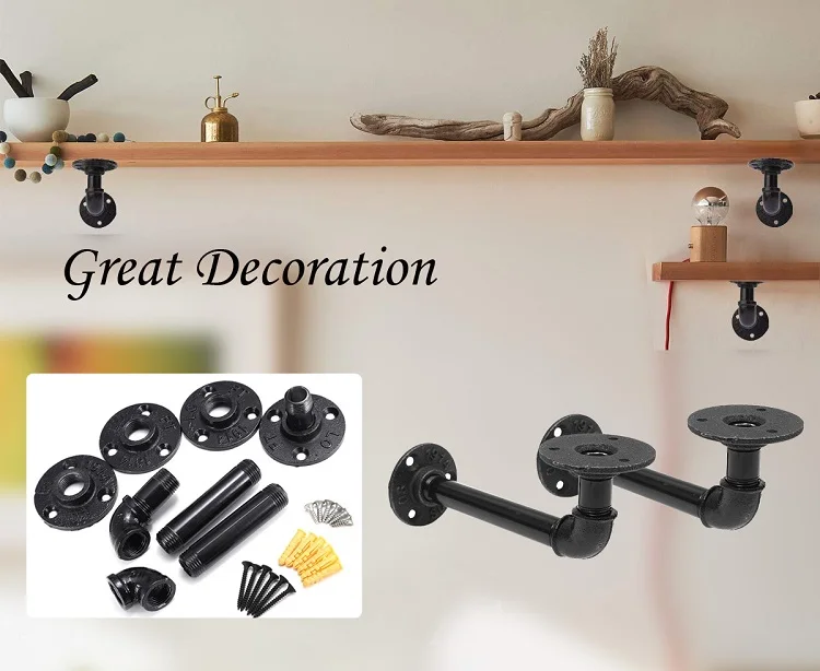 Wall Mounted Vintage Retro Stainless Steel Gold White Farmhouse Hanging Steampunk Pipe Shelves