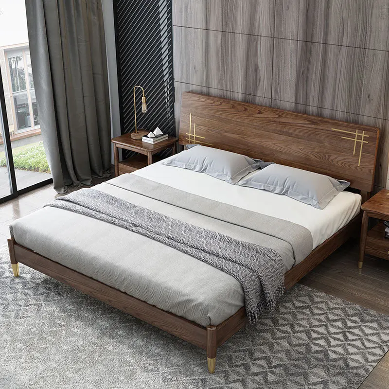 product-Nordic style wooden bed bedroom furniture set solid wooden single or double bed Queen size w-1