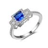 Pure Silver 925 Micro-inlaid Zircon CZ Party Ring Prong Setting Round Cut Blue Sapphire Engagement Ring