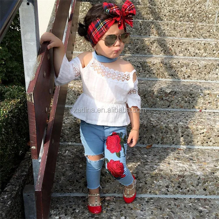 Spring Baby Clothing Sets Girl Strap Top+ripped Jeans With Embroidery 2 Pcs  Kid Clothing For Summer Girls Outfit Sets Casual Set - Buy Baby Clothing  Sets Girl,Kid Clothing,Girls Outfit Sets Product on