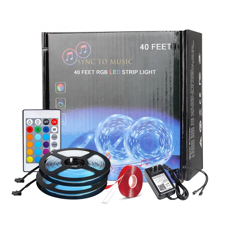 Wholesale  5050 smd rgb led strips colored led light with remote controller transformer and plug