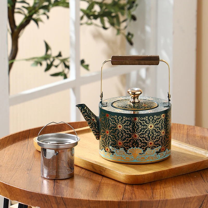 Series 20 Tea Kettle — Dark Green Gold Lattice