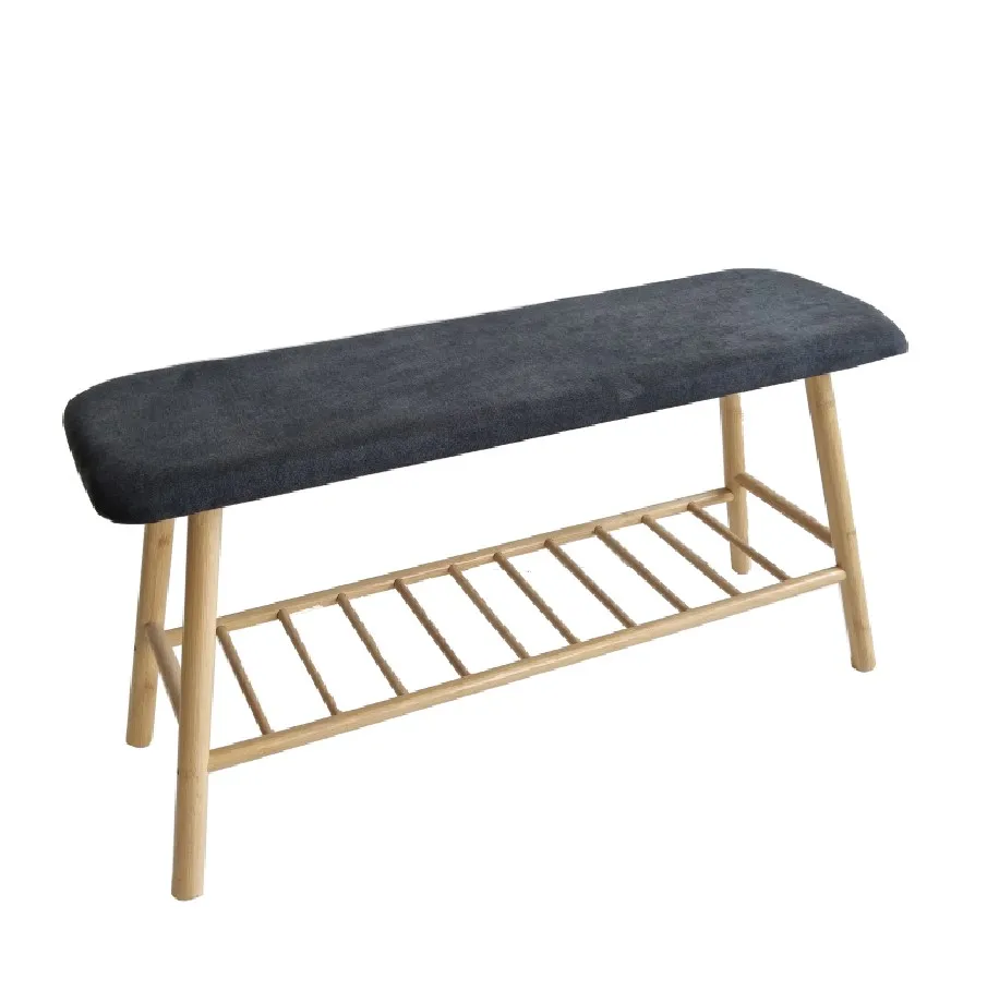 Solid Wood Shoe Bench,Dark Grey Shoe Rack Bench With Soft Cushion Shoe