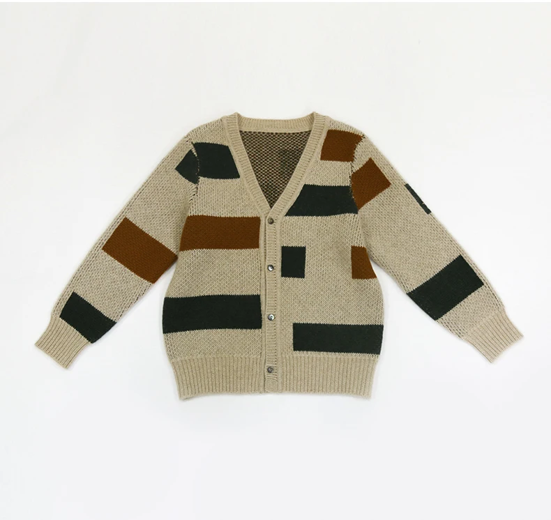 Latest Custom Jacquard Sweater 100 Merino Wool V Neck Cardigan Sweater