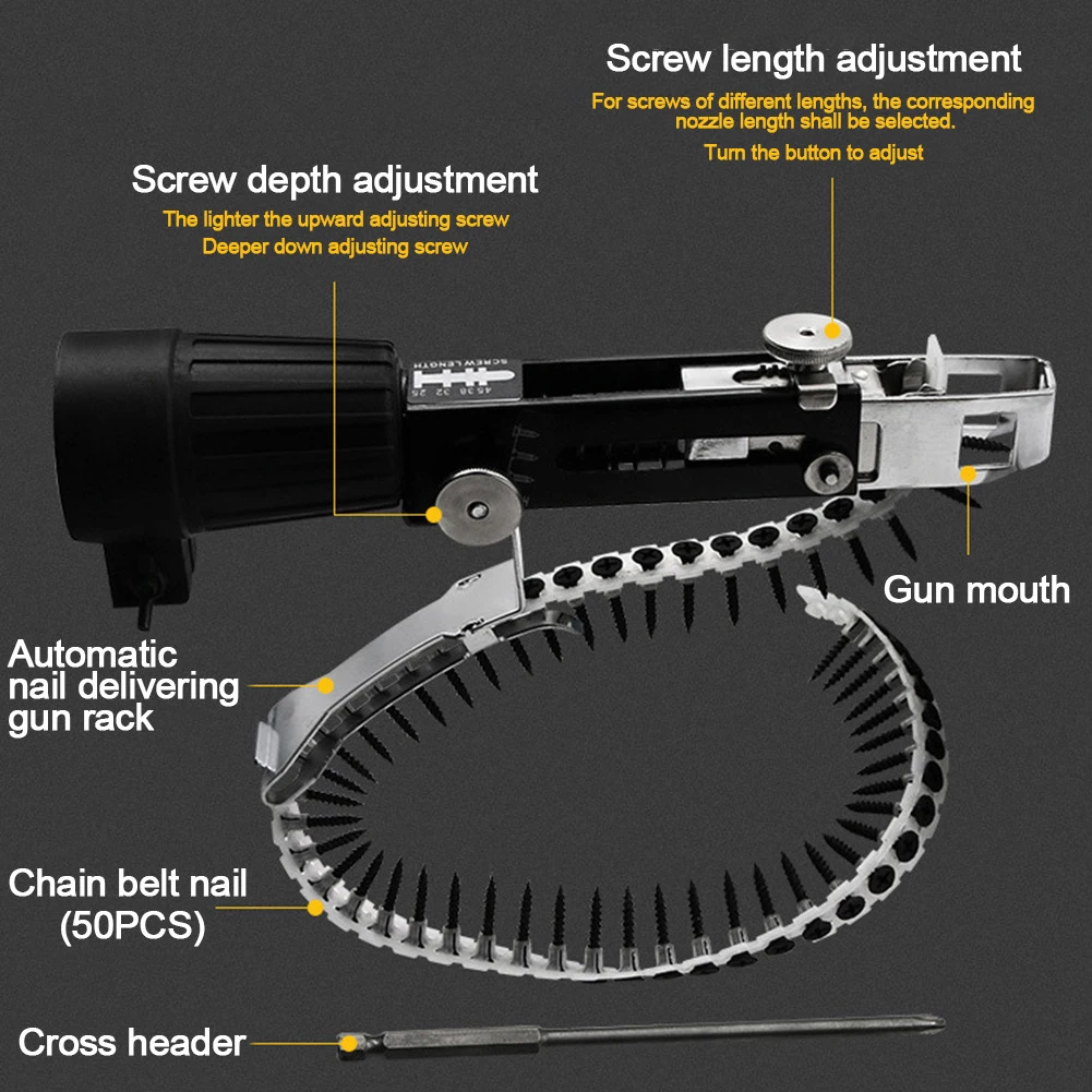 Automatic Screw Spike Chain Cordless Nail Gun Adapter Screw Gun For