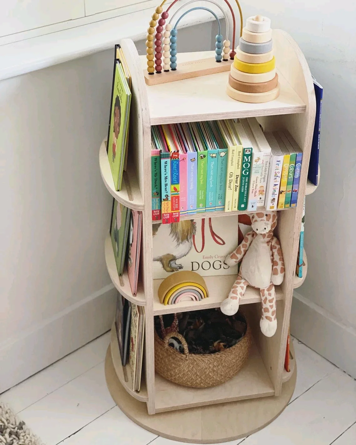 Plywood 360degree Rotating Bookshelf Floor Home Children's Picture