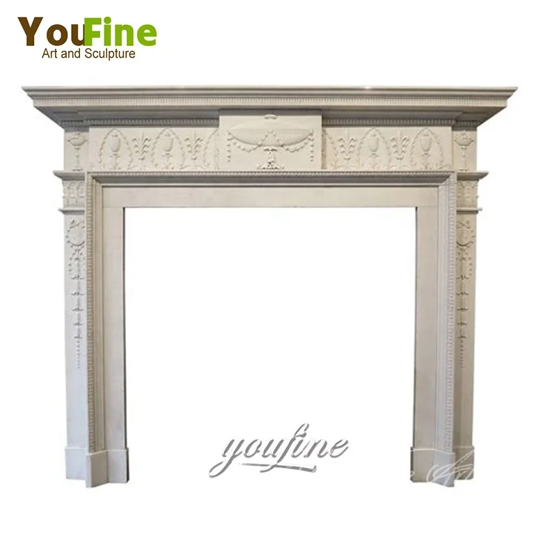 Freestanding Indoor Fireplace Mantel Surround White Stone Electric