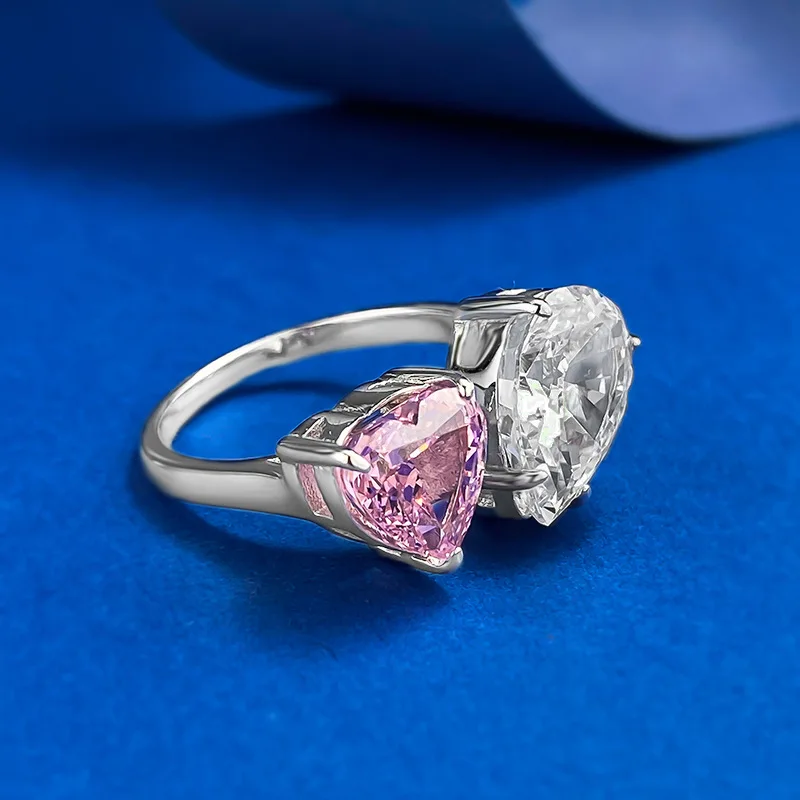 2025 Open Ring High Carbon Diamond Water Drops Ice Flower Cut White Diamond Pink Diamond Raydean Rhodium Plated