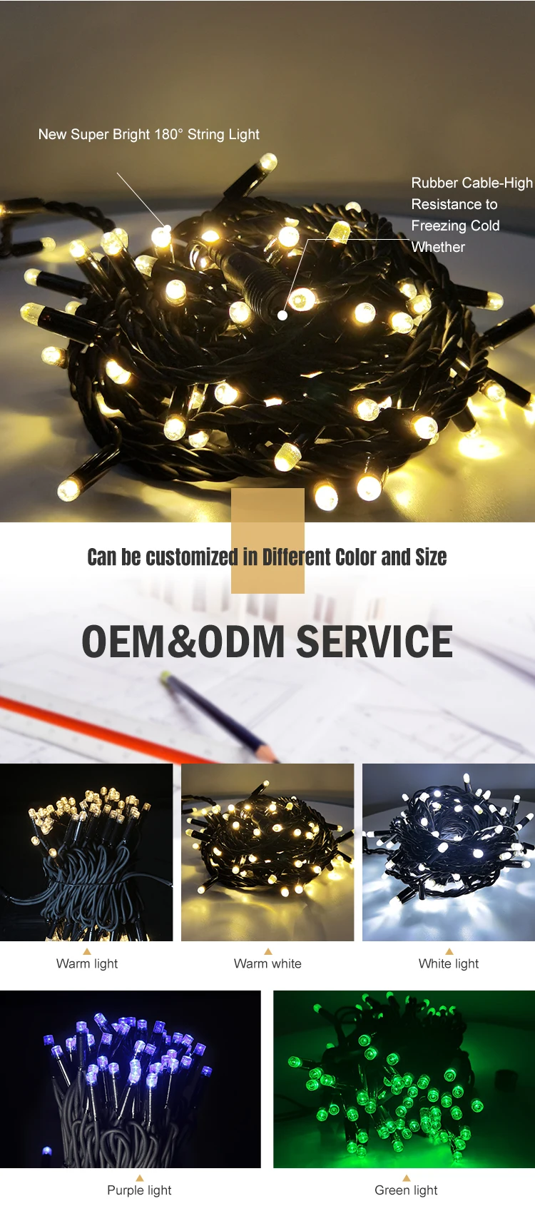Connectable Type IP65 Waterproof 180 Luminous Angle Rubber Decoration LED String Light