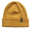 Winter warm bright yellow knit beanie hat with black label knitting hat