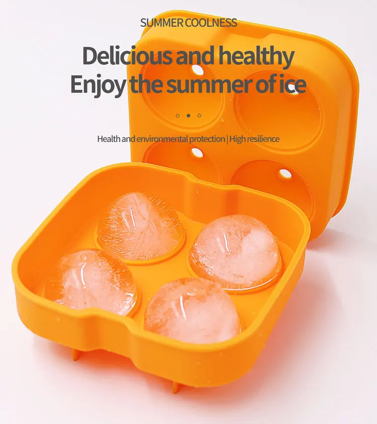 4 Cavity High Quality Round Shape Mould Silicone Ball Shaped Ice Tray