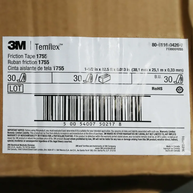 3m Temflex Cotton Friction Black Single Sided Tape 1755 For ...