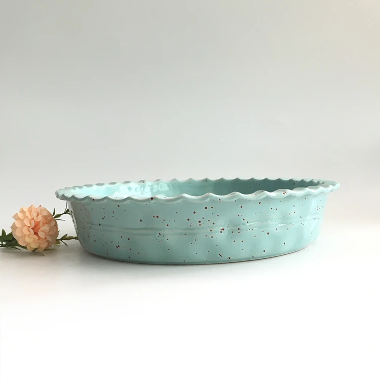 light green bakeware non stick deep crinkle round large ceramic pie dish for bakery.jpg