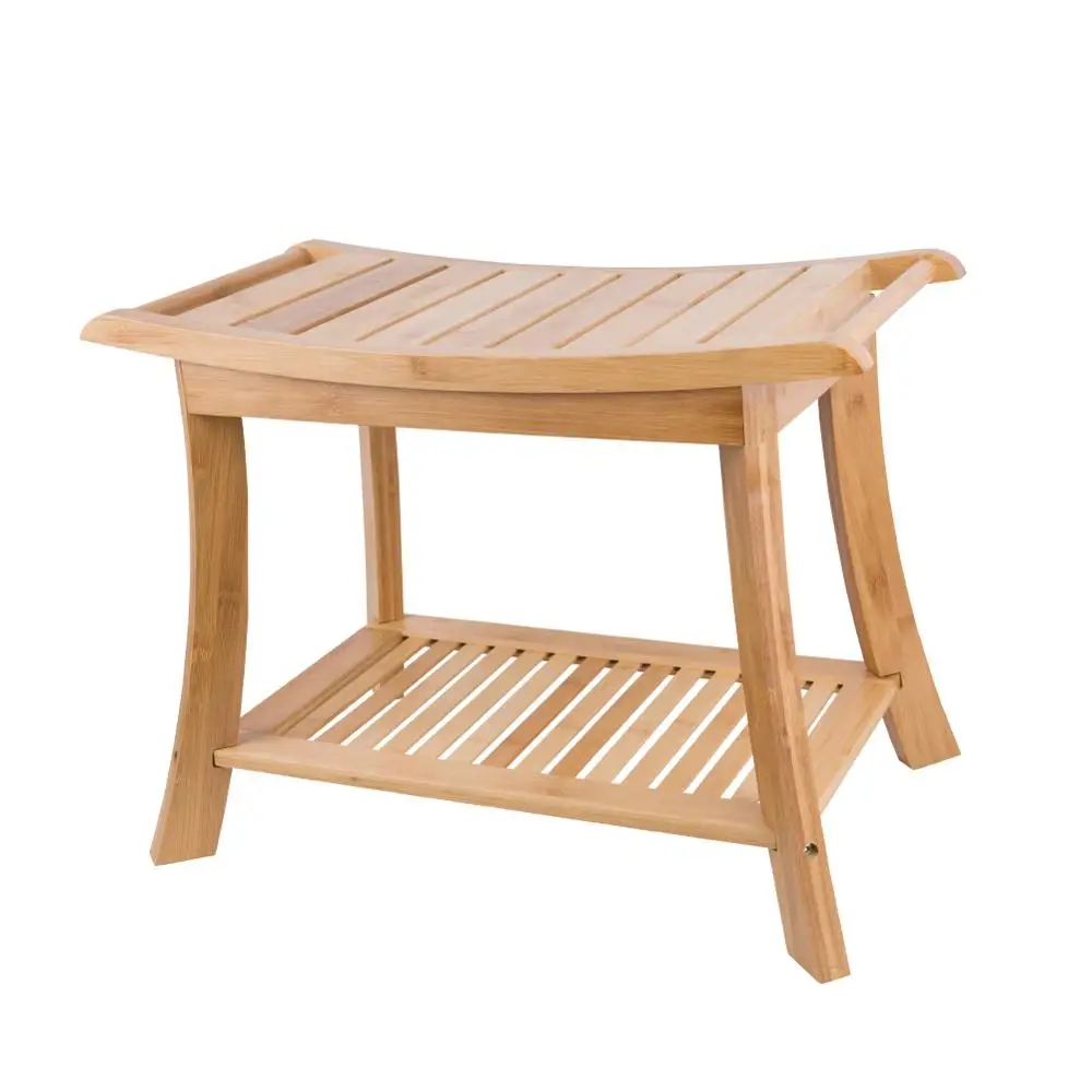 
Bamboo Shower Bench Spa Seat Bathroom Chair with Waterproof Storage Shelf for Indoor or Outdoor 