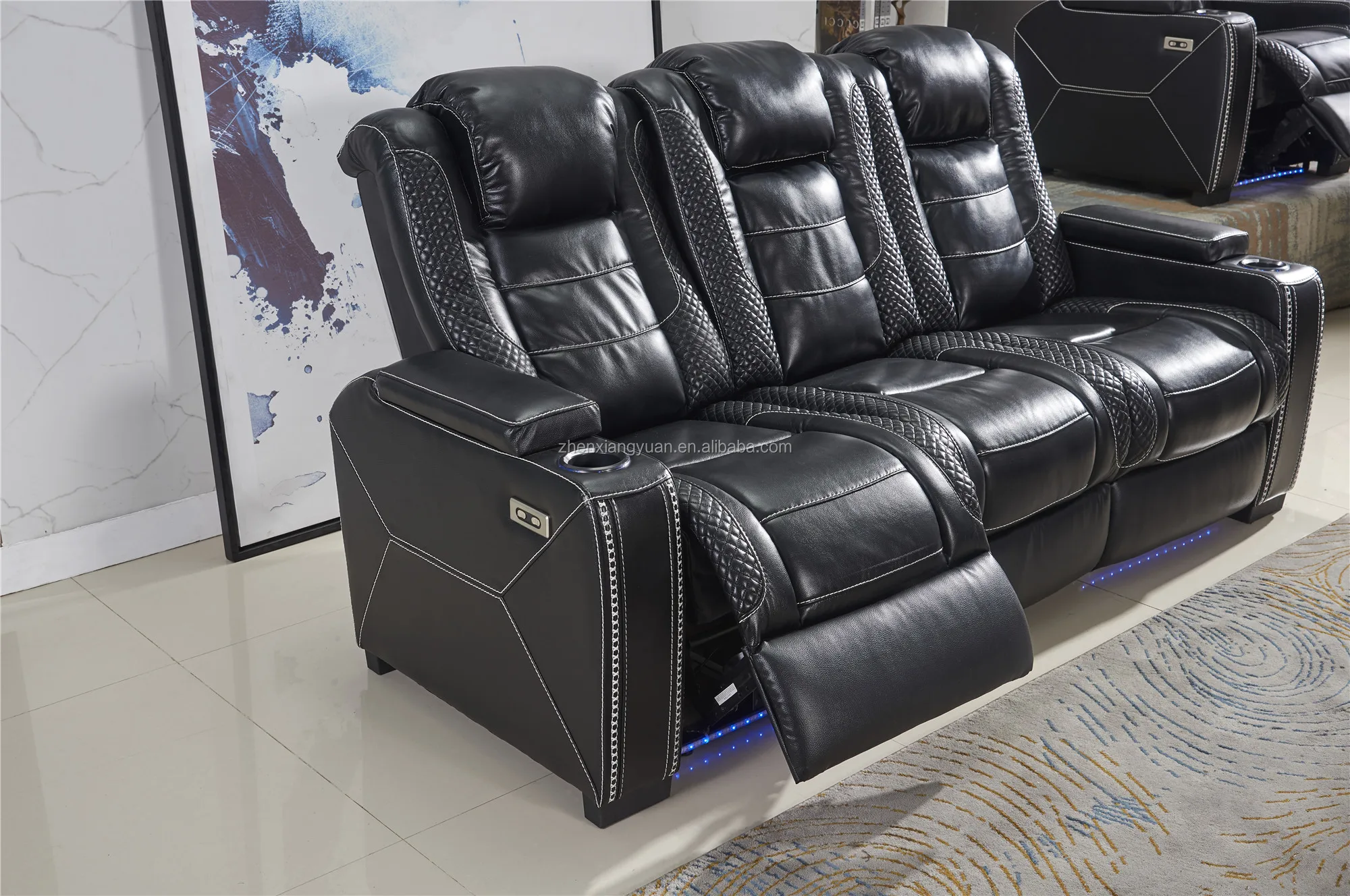 Modern Luxury  Home Theater part time Reclining sofa with top leather 3seater with LED and reading light