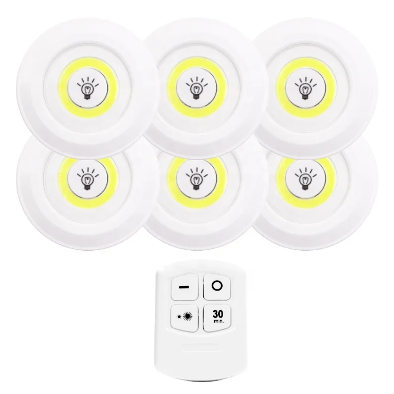 LITWOW 2020 new arrival showcase directional daylight illume slim round wireless 6 pack cob led puck light with remote control