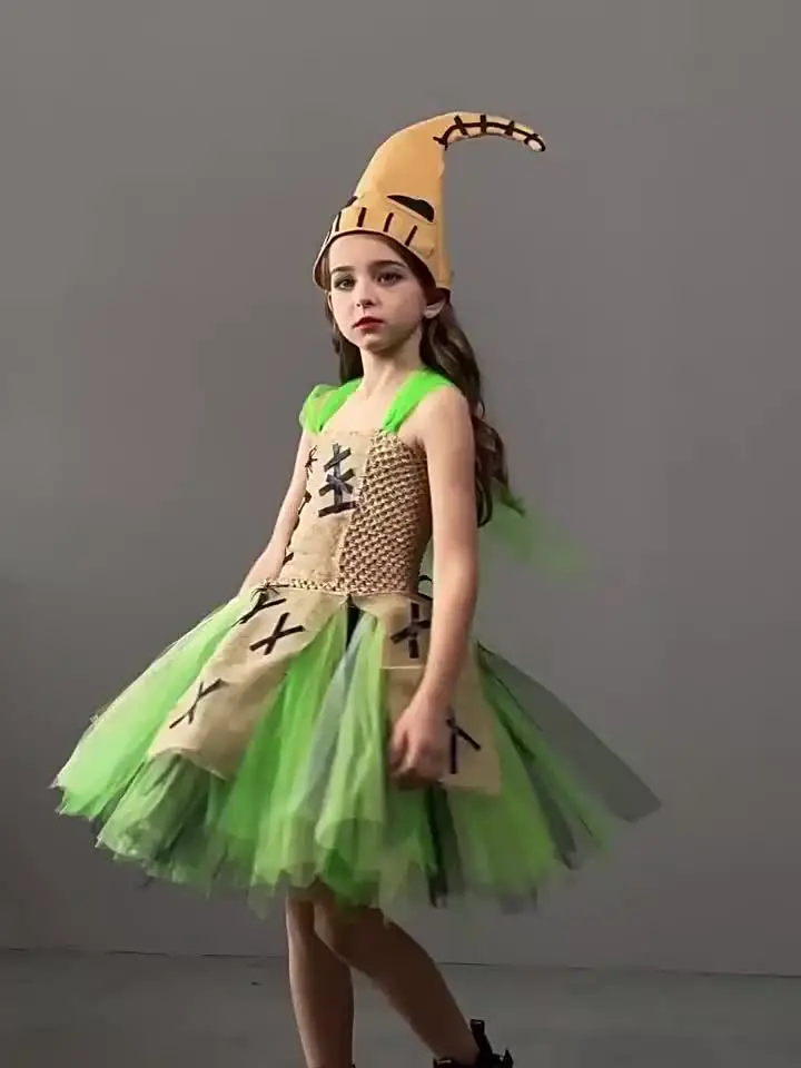 Girls Tinkerbell Flower Princess Dresses Party Halloween Dress Cosplay  Costume Forest Fairies Princess Dress With Accessories