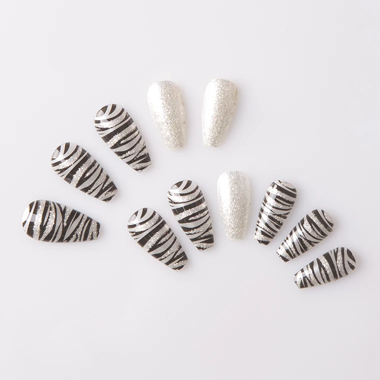 

animal zebra cow print false nails,100 Sets, Baby pink