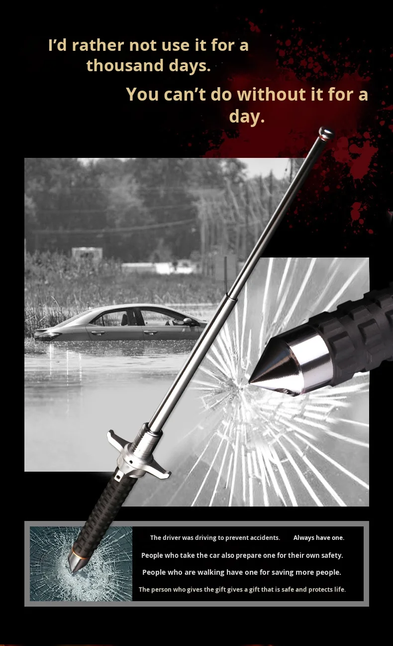Ultra-heavy Extension Pole Multi-functional Impact System Tactical Hiking Stick with Foldable Accessories