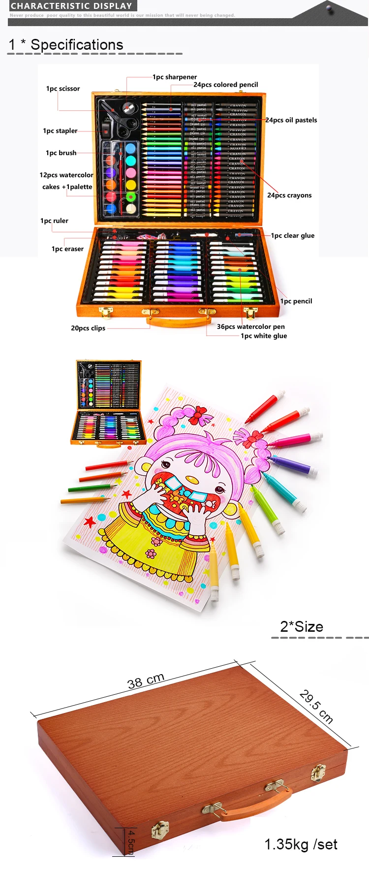 Student Drawing Stationery 142 Pieces Wooden Box Children's Painting S –  AOOKMIYA