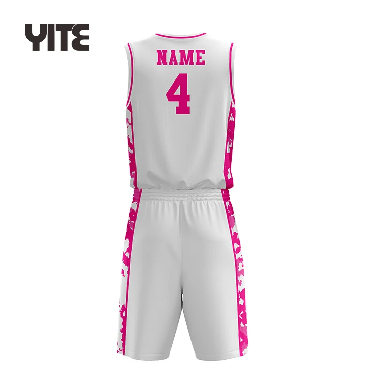 Fast Turnaround Time Costume Pink And White Color Basketball Jersey For