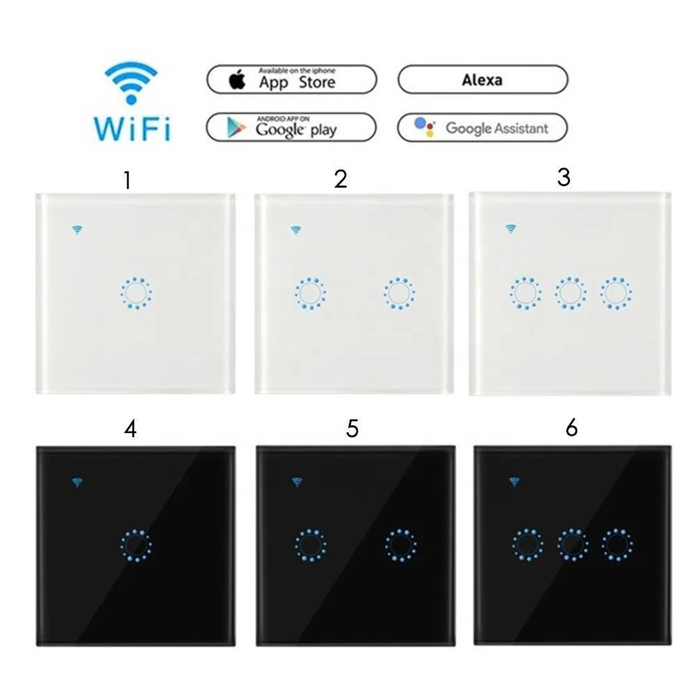 Fast delivery 1 Gang EU WiFi Switch Amazon Alexa and Google Home Touch Wall Switch LED Light Glass Panel Remote Smart Switch OEM