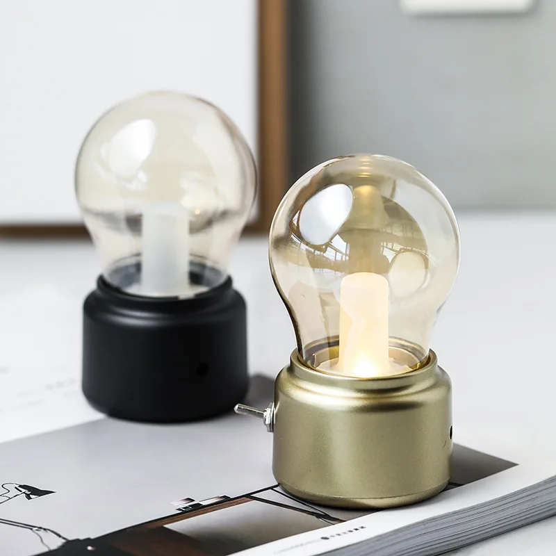 Retro LED Nightlight USB Rechargeable Desk Bulb Lamp Night Light Room Decor Gift 