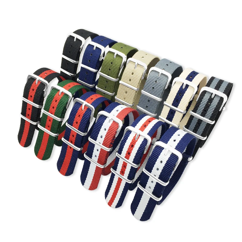
20mm 22mm canvas red nato zulu woven nato nylon striped wrist watch strap custom 24mm fabric sport nylon watch band 