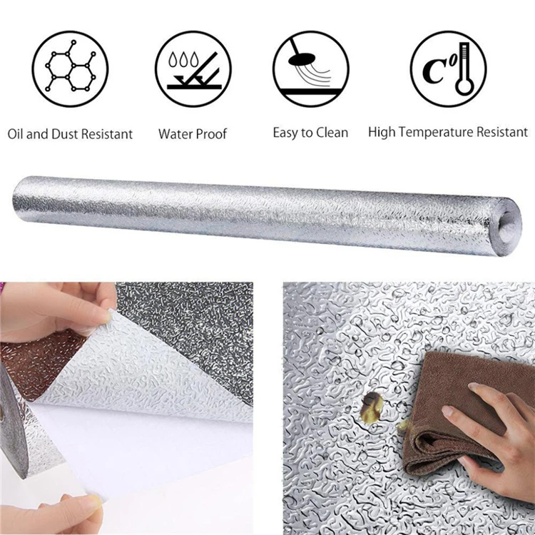 Waterproof Wallpapers Sticker Foil Self Adhesive Oil-proof Aluminum Wall 1PC