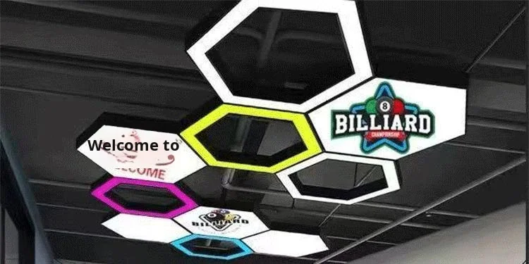 product billiard hall atmosphere light hexagonal logo pattern decorative pendant light gym internet cafe barber shop supermarket light-0