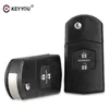 KEYYOU 2 Button Remote Key Fob Shell Case Folding Flip With Uncut Blade For Mazda 3 5 6