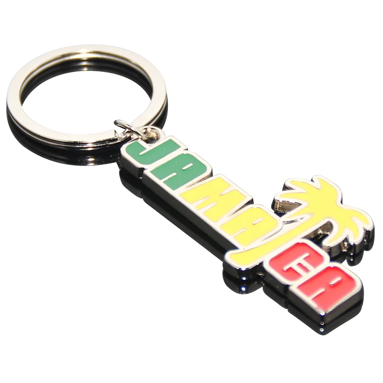 Enamel Jamaica Tourist Sandbeach Souvenirs Key Ring Coconut Tree Palm