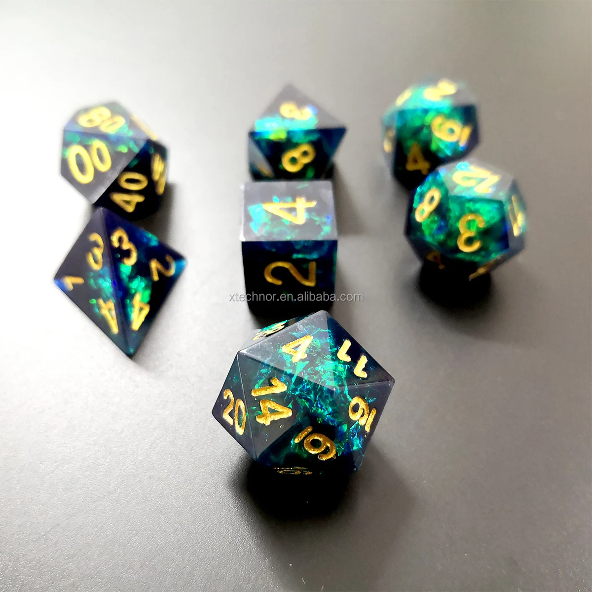 Dnd Dice With Sparkling Black Colored Gold Number Polyhedral Gemstone