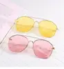 Double Bridge Metal Frame Pink PC UV400 Lens Candy color Sunglasses