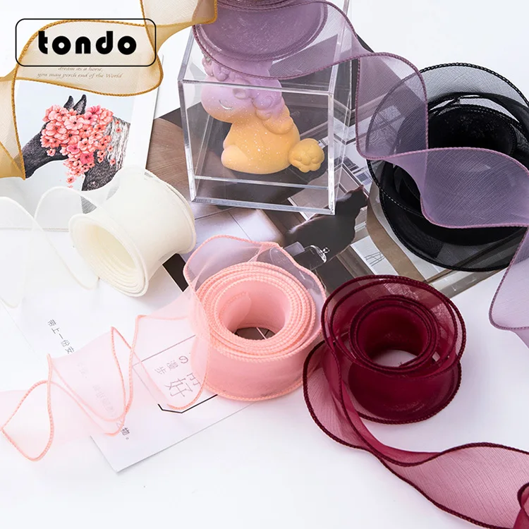 40mm 10yard New Pink White Organza Ribbon Christmas Gift Wrap Handwork