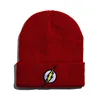 Embroidery Flash Lightning Winter Skate Hat Adult Red Soft Acrylic Machine Knitted Custom Logo Sports Caps Fold Up Warm Beanie