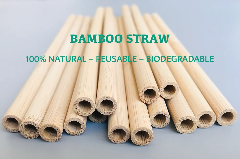 Reusable Bamboo Straw Set Zero Waste Cocktail Smoothie Drinking Straws