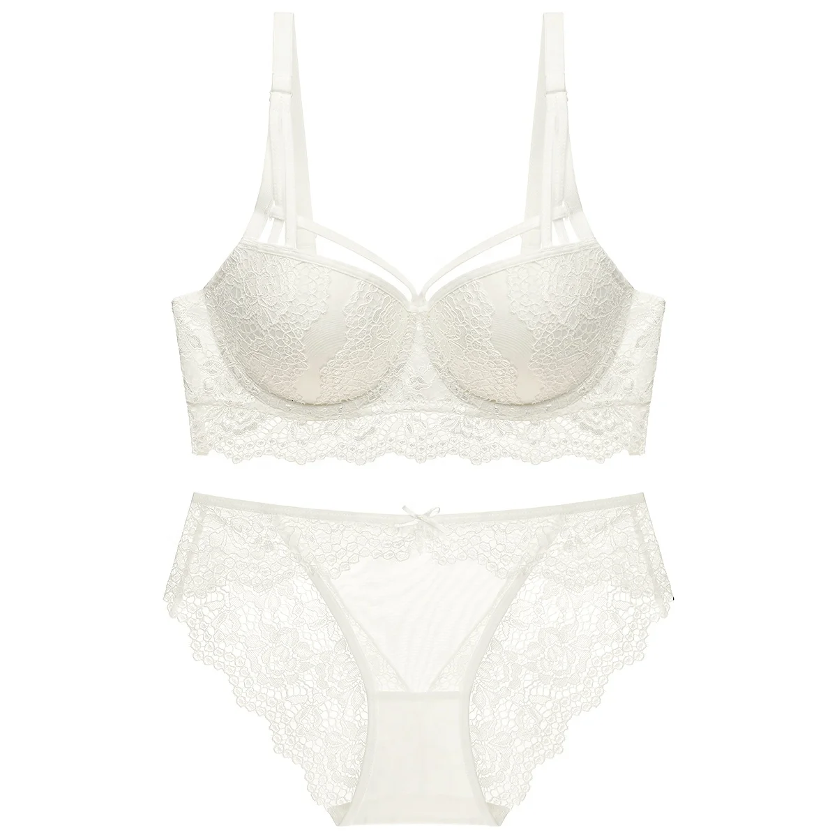 Women's Push Up Padded Underwire Molded Bra Lady Lace Bra Set Gather Up