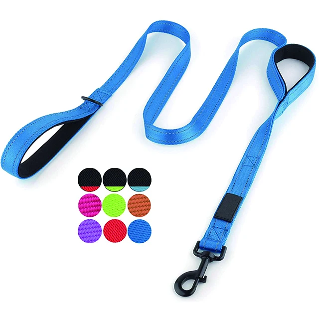 Customized Blue Heavy Duty Large 6ft Pet Gear Dog Leash With  Dual  Black Padded Handles For 4-legged Animal Casual Walk
