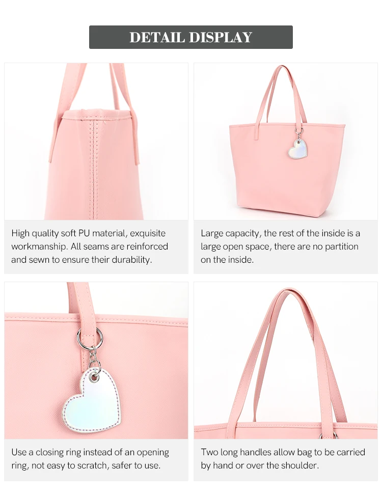 Fashion Casual Pink Cute Large Capacity Kids Pu Tote Bags Women ...