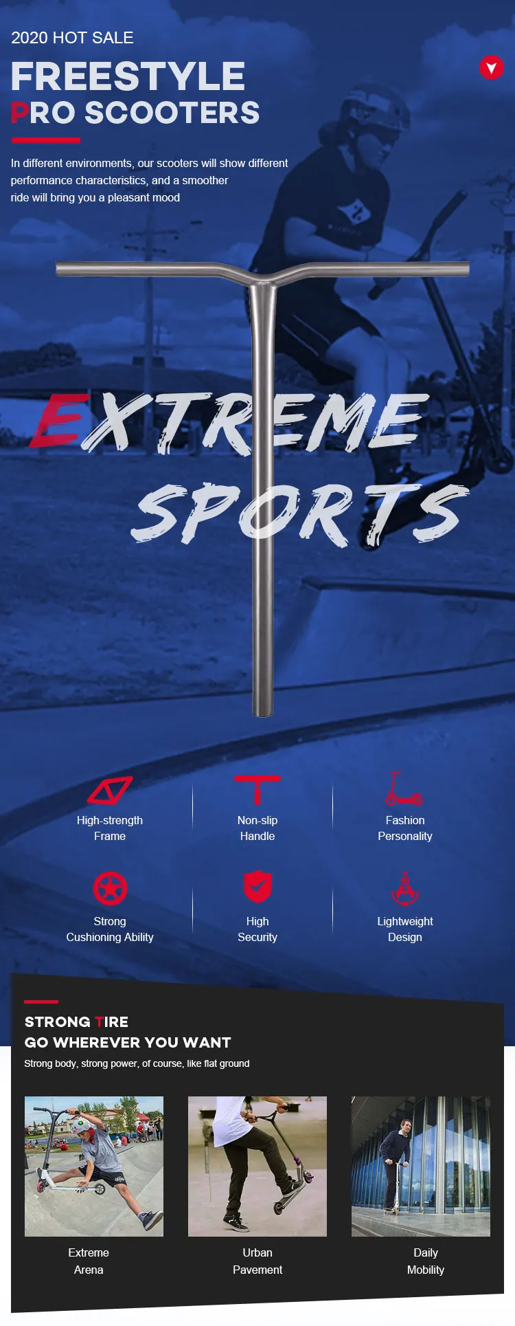 Huoli Custom Scooter Titanium Bars Stunt Scooter Titanium Y Shaped Bar