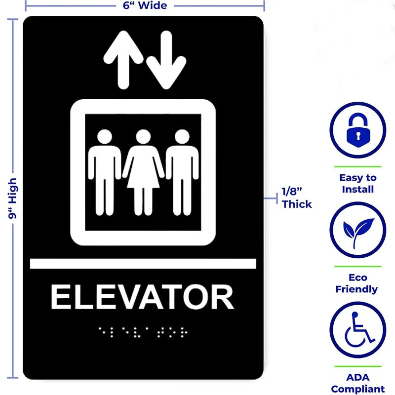 Elevator Braille Sign, ADA-Compliant Braille and Raised Letters Braille Raised Signage for Elevator & Stairway